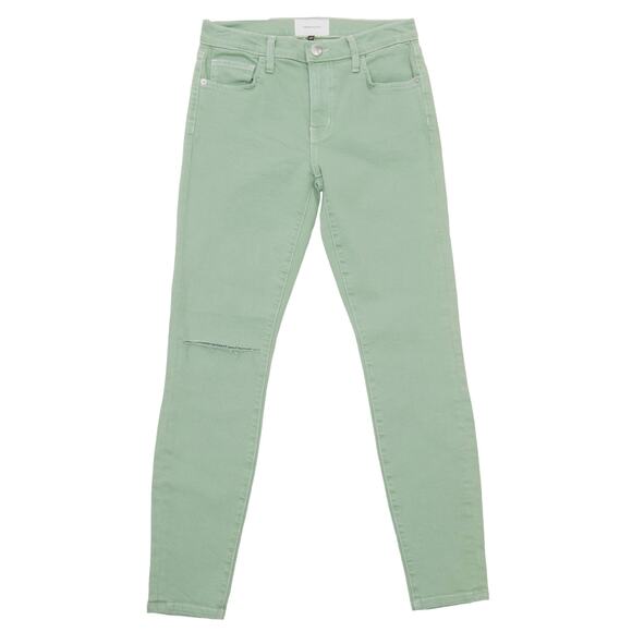 Current/Elliott Green Denim Twill Distressed Skinny Jeans Size 27 - Picture 1 of 8